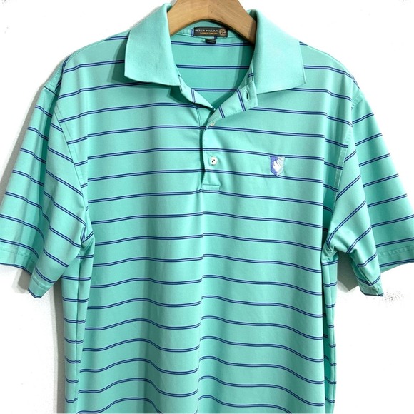 Peter Millar Summer Comfort E4 Performance Polo Shirt Aqua Blue Golf EUC size M - Picture 2 of 9